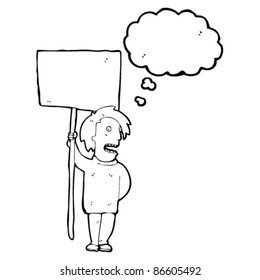 man with placard cartoon