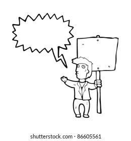 man with placard cartoon