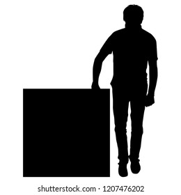 a man with a placard on white background silhouette