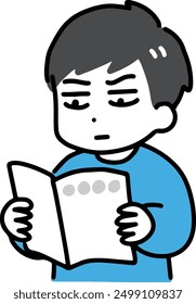 Un hombre vestido de civil leyendo un folleto con una cara seria
