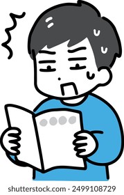 A man in plain clothes is surprised after reading a booklet.