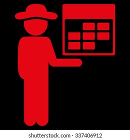 Man Plan vector icon. Style is flat symbol, red color, rounded angles, black background.