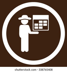 Man Plan vector icon. Style is flat rounded symbol, white color, rounded angles, brown background.