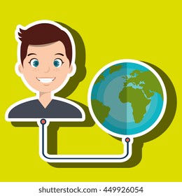 man with planet isolated icon design, vector illustration  graphic 
