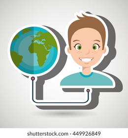 man with planet isolated icon design, vector illustration  graphic 