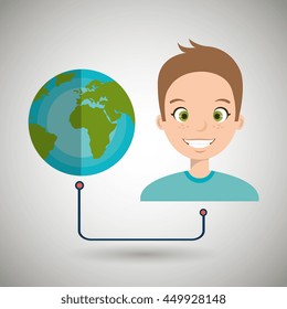 man with planet isolated icon design, vector illustration  graphic 