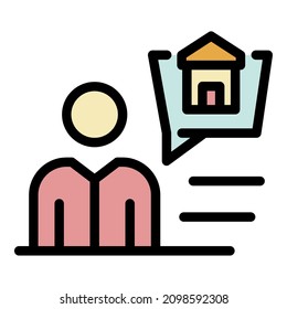 Man planning a house icon. Outline man planning a house vector icon color flat isolated