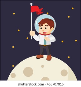 Man planting flag on moon
