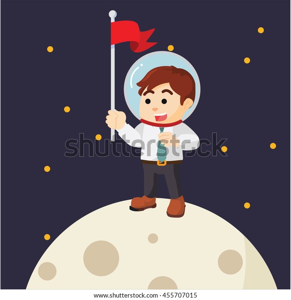 Man planting flag on\
moon