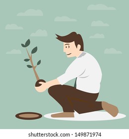  man planting a tree - vector