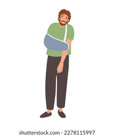 Man with plastered arm, broken hand in cast
