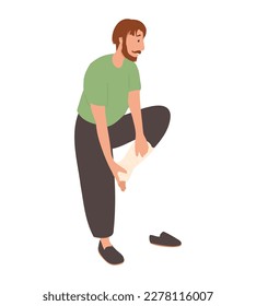 Man plastered foot, broken Leg in cast