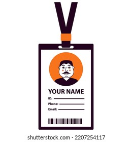 Man plastic ID card. Guy business Id.Doodle sketch style vector illustration. Identification document.