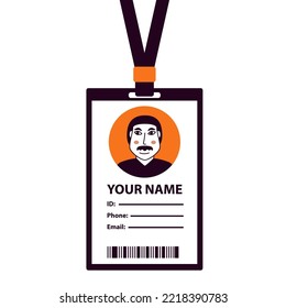 Man plastic ID card. Guy business Id.Doodle sketch style vector illustration. Identification document.