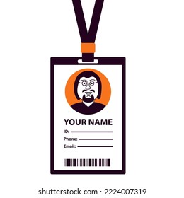 Man plastic ID card.Simple business Id.Template corporate Identification document.Identity company staff.Personal info data. Vector flat illustration.