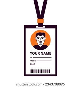 Man plastic ID card.Simple business Id.Template corporate Identification document.Identity company staff.Personal info data. Vector flat illustration.