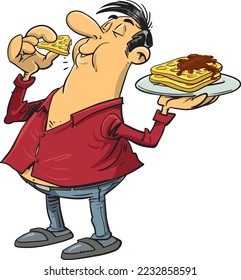 Man with a plate of waffles. Vector 