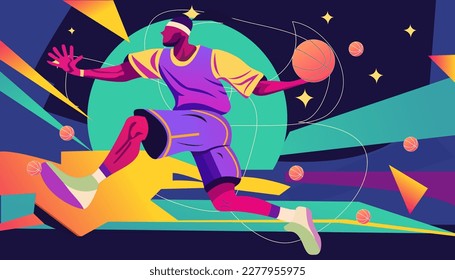 Man play basketbatball popart style illustrasi vector