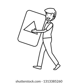 man with play button