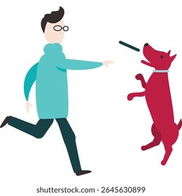 Homem brincar com cão vetor animal de estimação amante ícone