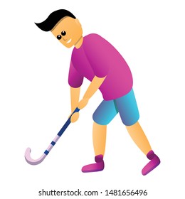 Man play field hockey icon. Cartoon of man play field hockey vector icon for web design isolated on white background