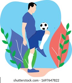 man play football flat vector illustration