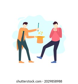 man play fun magic show fantasy people character flat design vector illustration