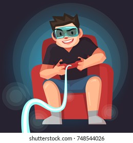 Man play the game with joystcik, Vector illustration.