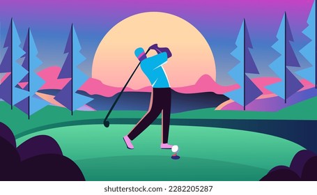 Vector de ilustración plana para jugar al golf