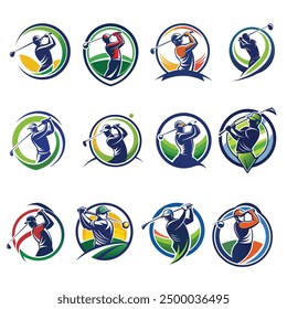 Man to Play Golf Logo Abstract Swing and Hit the Ball