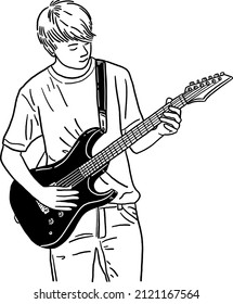 Mann spielen Gitarrenbass Teenager Hobby Handgezeichnete Kunstgrafik-Illustration