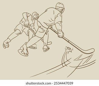 man play hockey in match hand draw illustration vector