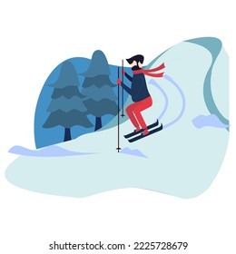 A man play ice ski above snow on winter holidays