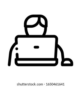 Man Play Laptop Icon Vector. Outline Man Play Laptop Sign. Isolated Contour Symbol Illustration