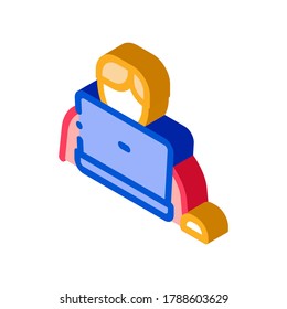 Man Play Laptop Icon Vector. Isometric Man Play Laptop sign. color isolated symbol illustration