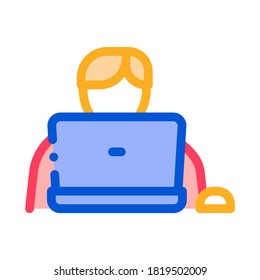 Hombre Reproducir Vector de iconos de laptops. Símbolo de teclado del hombre de juego de portátil. Ilustración de símbolo de contorno aislado
