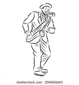 Man Play Music, line vector illustration