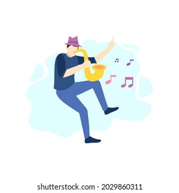 man play saxophone jazz music people character flat design vector illustration