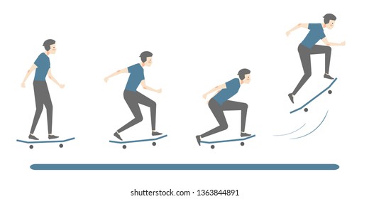 man play skateboard flat vector