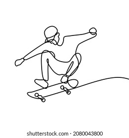 man play skateboard on line single line art