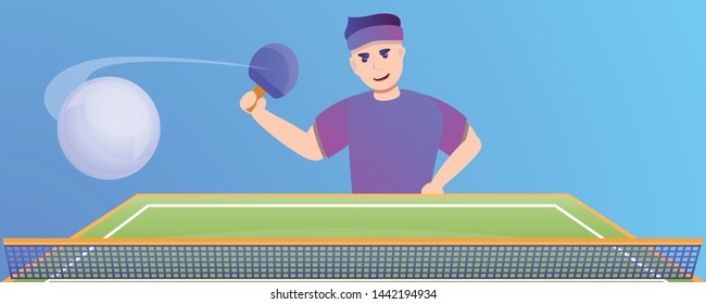 Man play table tennis concept banner. Cartoon illustration of man play table tennis vector concept banner for web design
