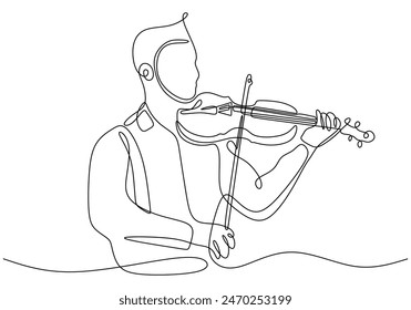 Man play violin continuous line drawing. Music orchestra concept. Vector illustration minimalist design hand drawn.