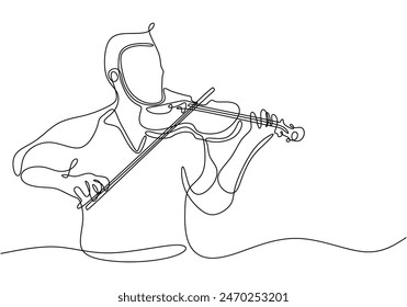 Man play violin continuous line drawing. Music orchestra concept. Vector illustration minimalist design hand drawn.