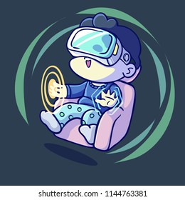 the man play with virtual reality glasses, Vector illustration.