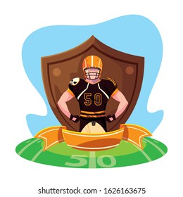 man player american football with shield vector illustration design