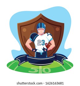 man player american football with shield vector illustration design