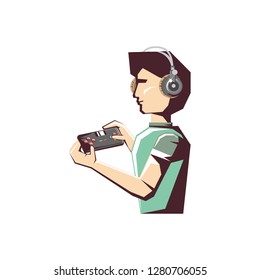 man player video game with control and headphone