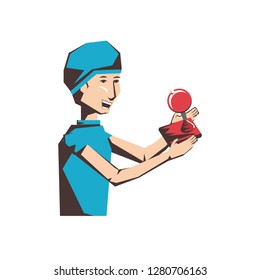 man player video game with joystick