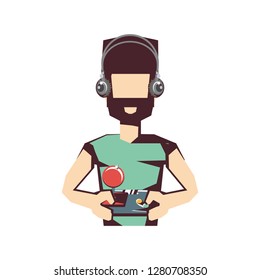 man player video game with joystick