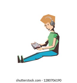 man player video game sitting with control